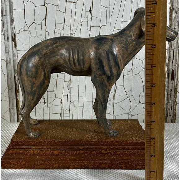 Art Deco Style Bronzed Statue Sculpture Whippet Greyhound Dog on Base - Picture 9 of 10